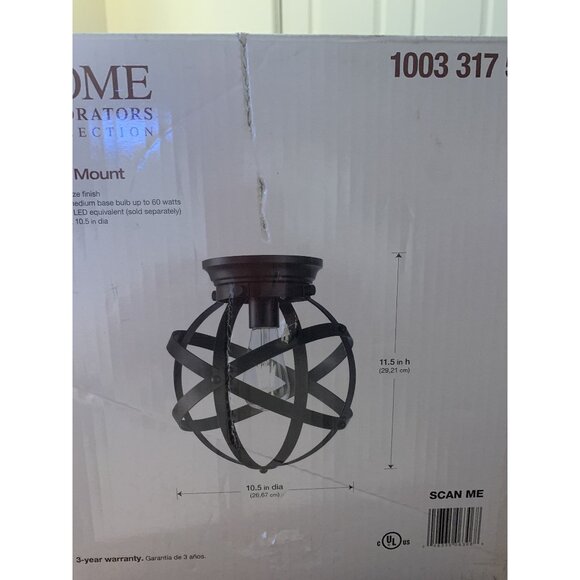 Home Decorators Collection Oil Rubbed Bronze Flush Mount Light Fixture 10.5" Dia - Picture 1 of 2
